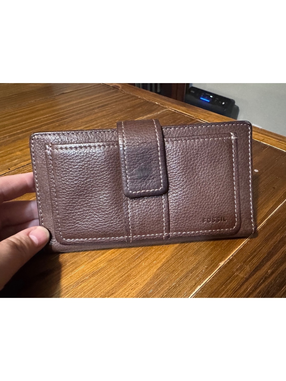Fossil Brown Leather Organizer Wallet Checkbook ID Card Zip Pocket 8”